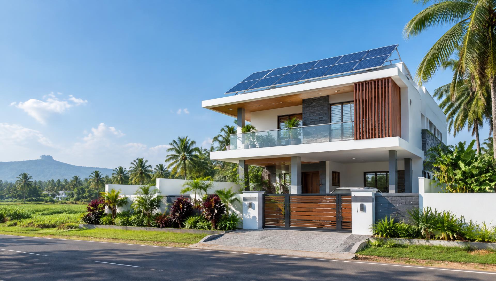 Modern Tamil Nadu home with rooftop solar panels